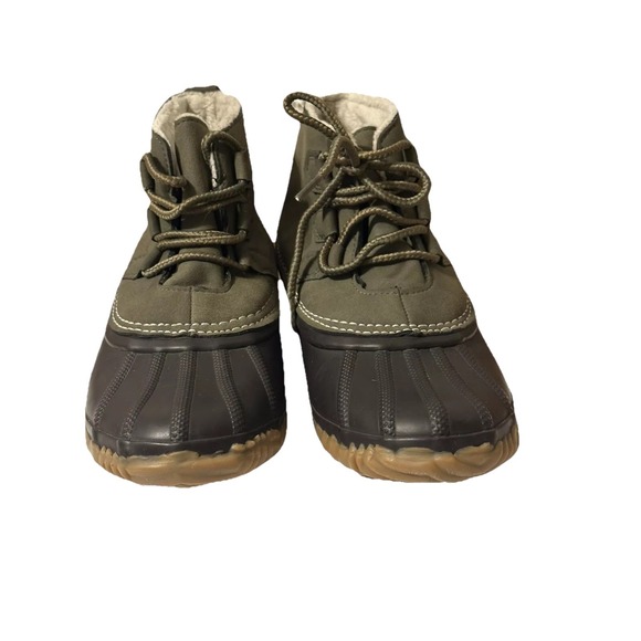 JBU Jambu Nala Womens Size 7M Olive Green Duck Rain Boots Faux Fur Lined Lace Up - Picture 2 of 8